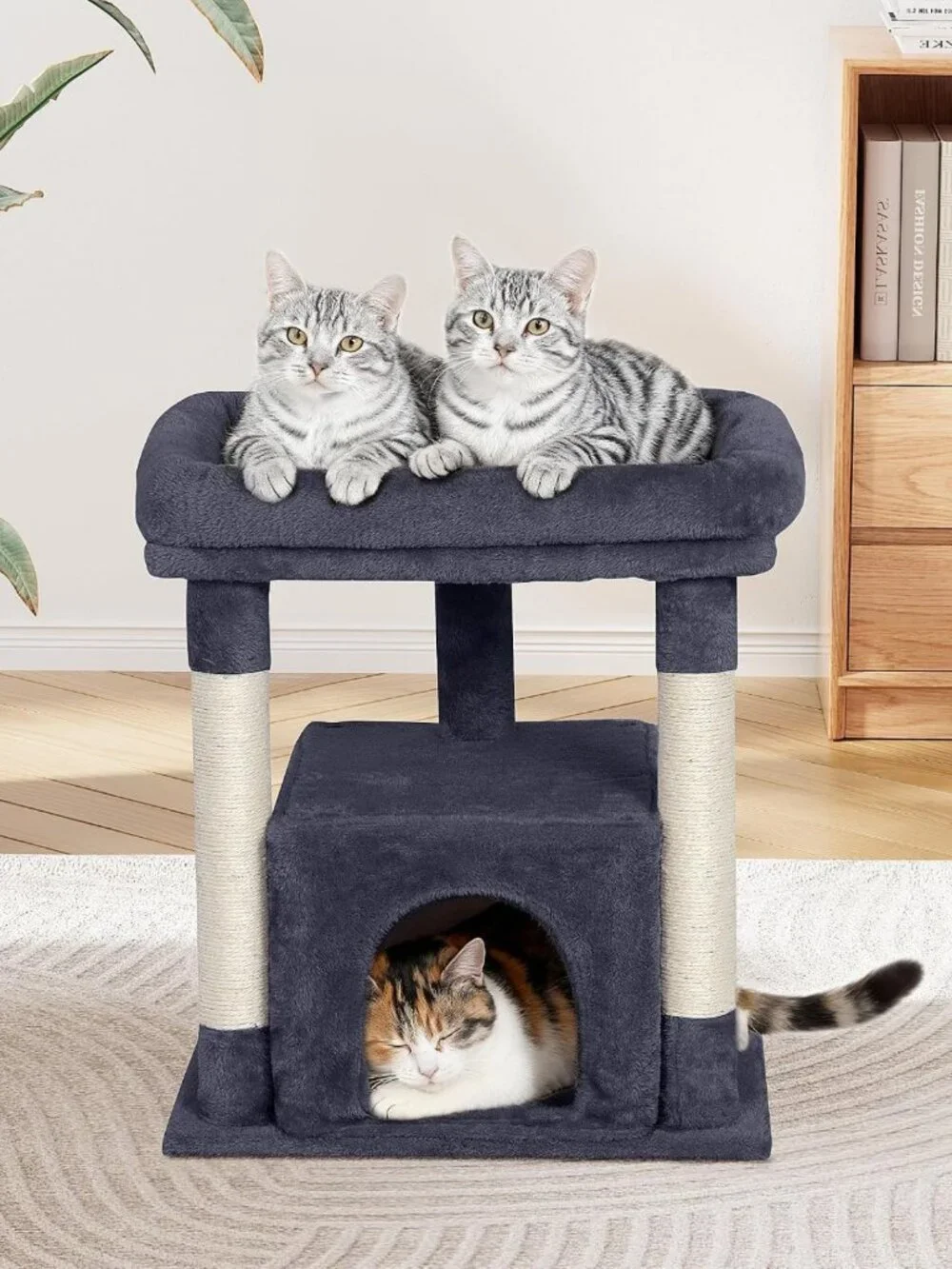Large Cat Tree with Scratching Post & 2-Door Condo, Easy Clean, Dark Gray
